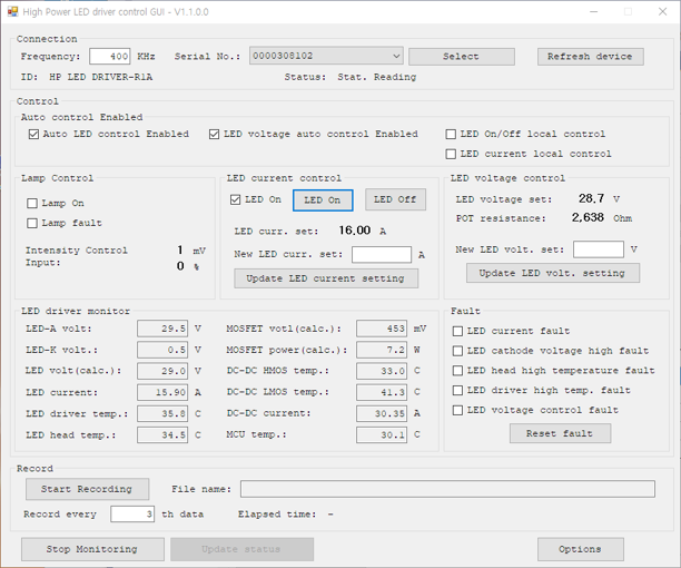 LED driver control GUI